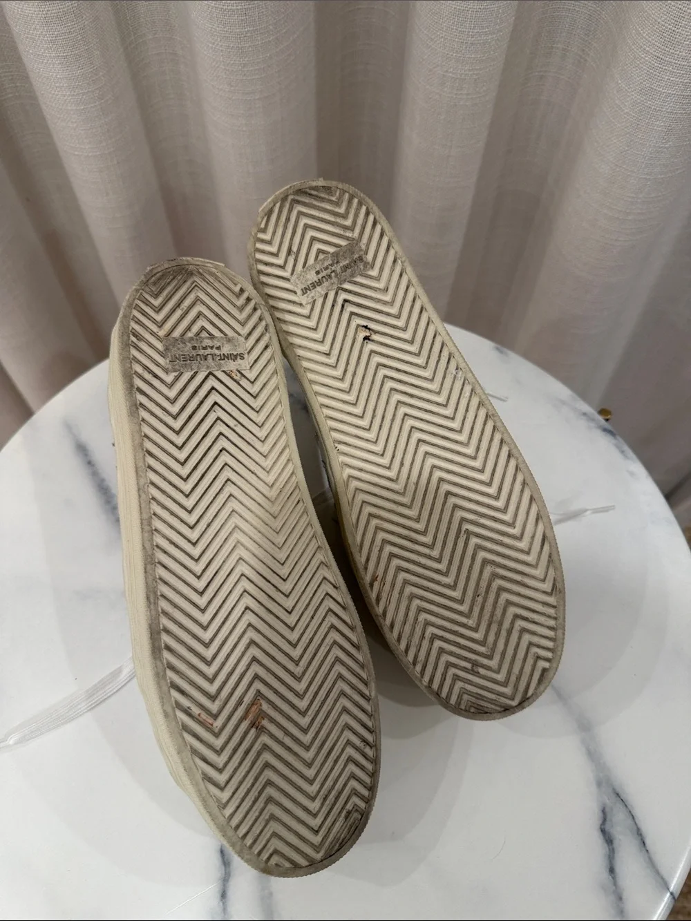 Saint Laurent White Leather Platform Sneakers with Silver Star Detail
